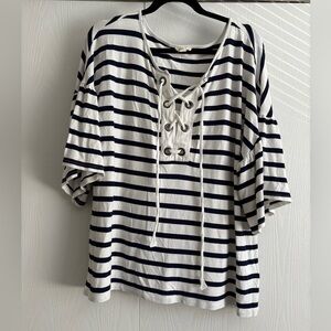 Striped Lace-Up Casual Blouse